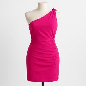 Free People Pink One Shoulder Mini Dress with Buttons and Ruching Size Large NWT